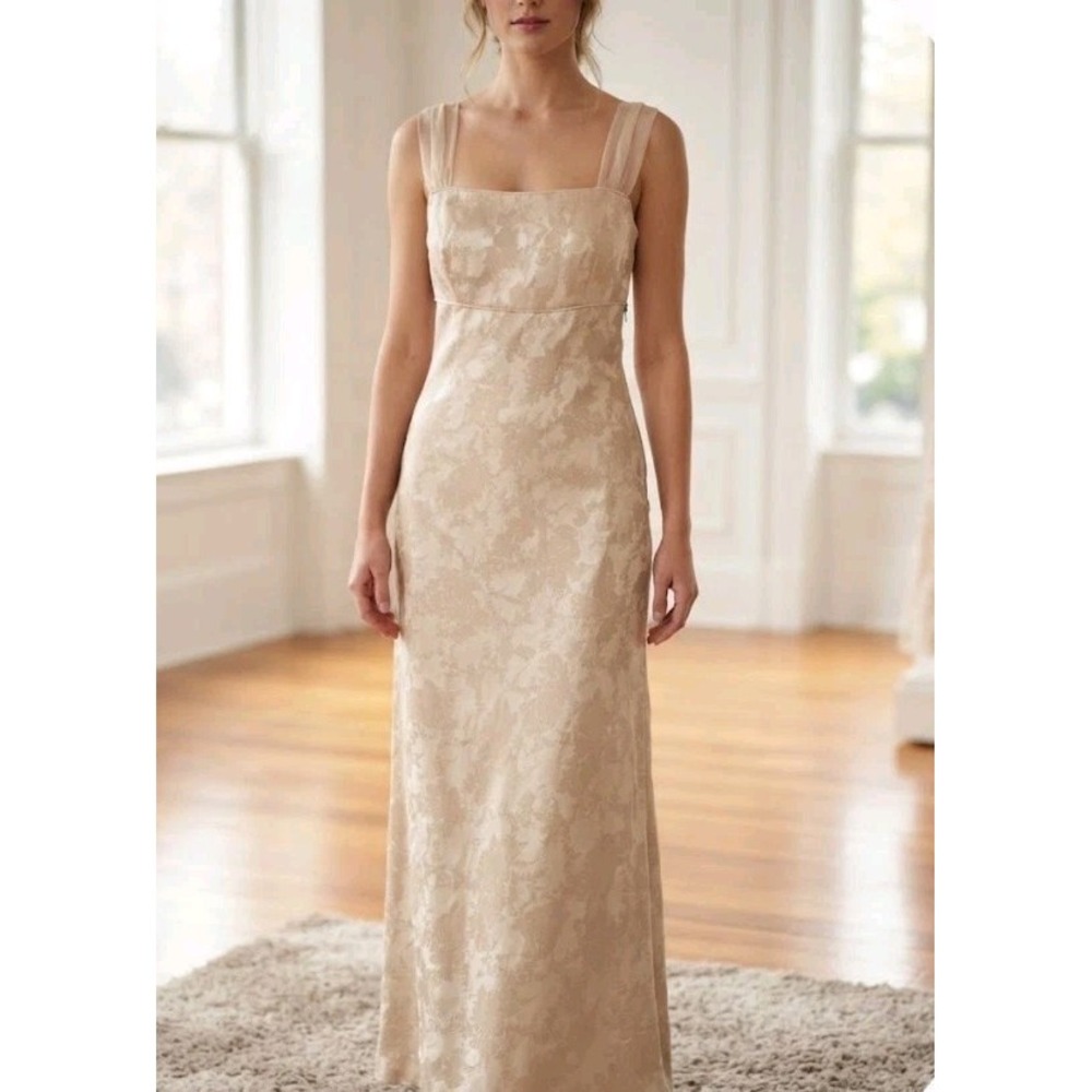 CDC Evening Dress Women Size 14 Champagne Floral Brocade Maxi Long Sleeveless